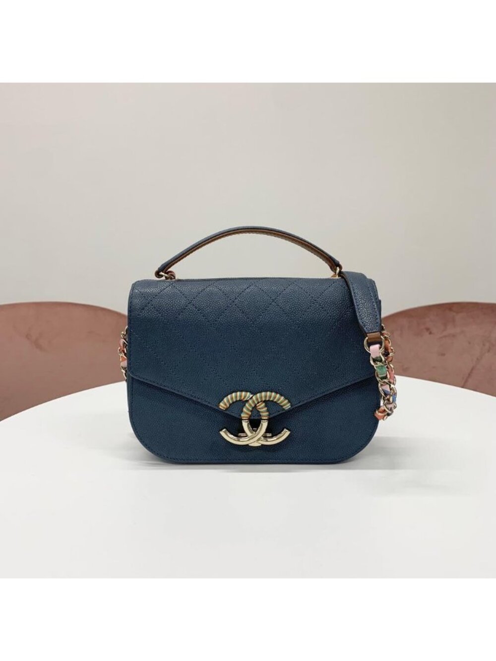 Chanel CC Logo Quilted Caviar Leather Chain Shoulder